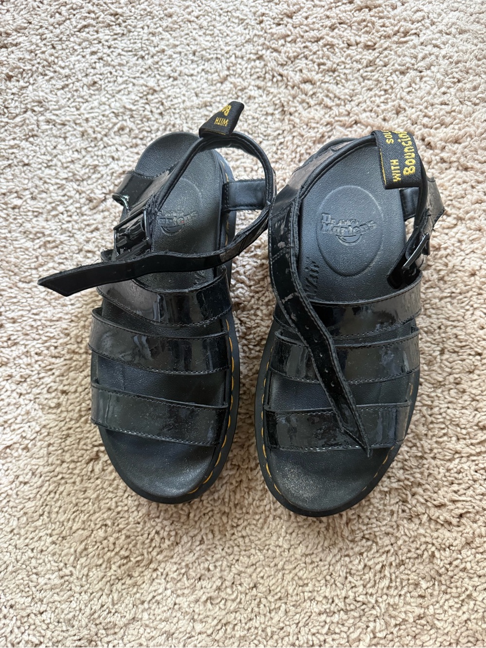 Dr. Martens Black Glossy Strappy Fisherman Sandals